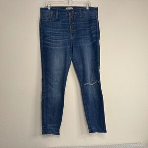 MADEWELL - 10" High Rise Button Fly Raw Hem Ripped Skinny Jeans